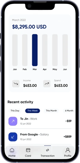 N7 mobile app — transactions screen
